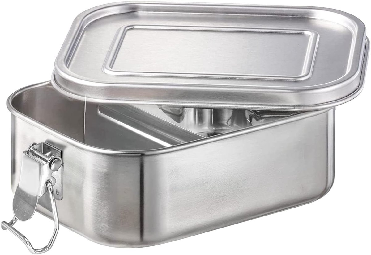 Fruitbakje school - RVS - 800 ml - Lekvrije Lunchbox met Uitneembare Scheidingswand - Voor Kinderen