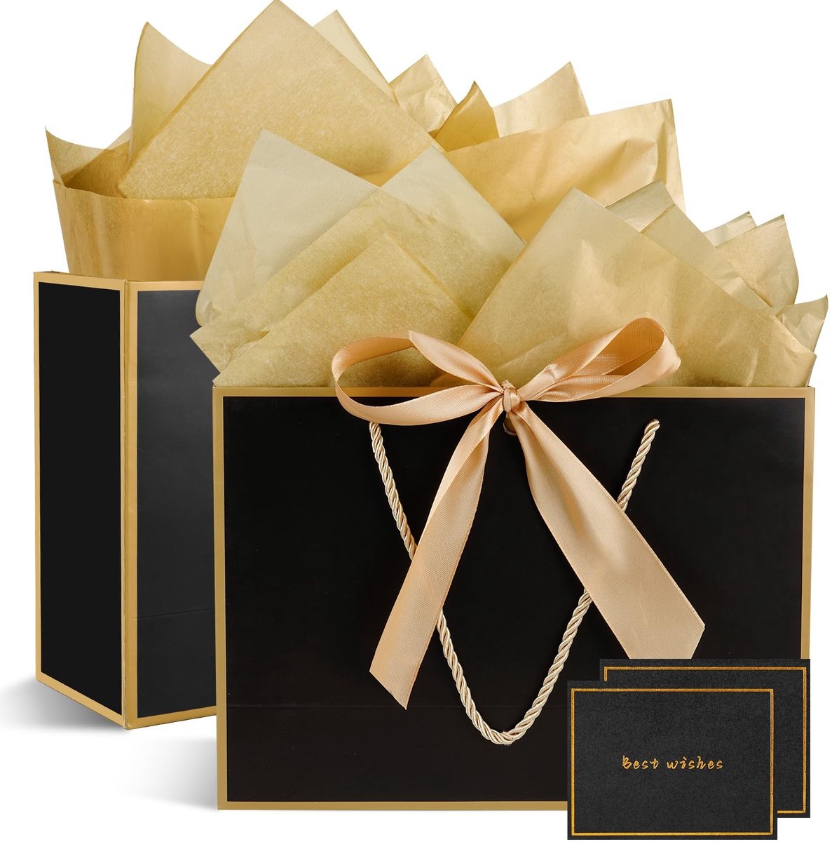 Omgoods - Cadeauzakken Set van 2 met Handvatten en Wenskaarten