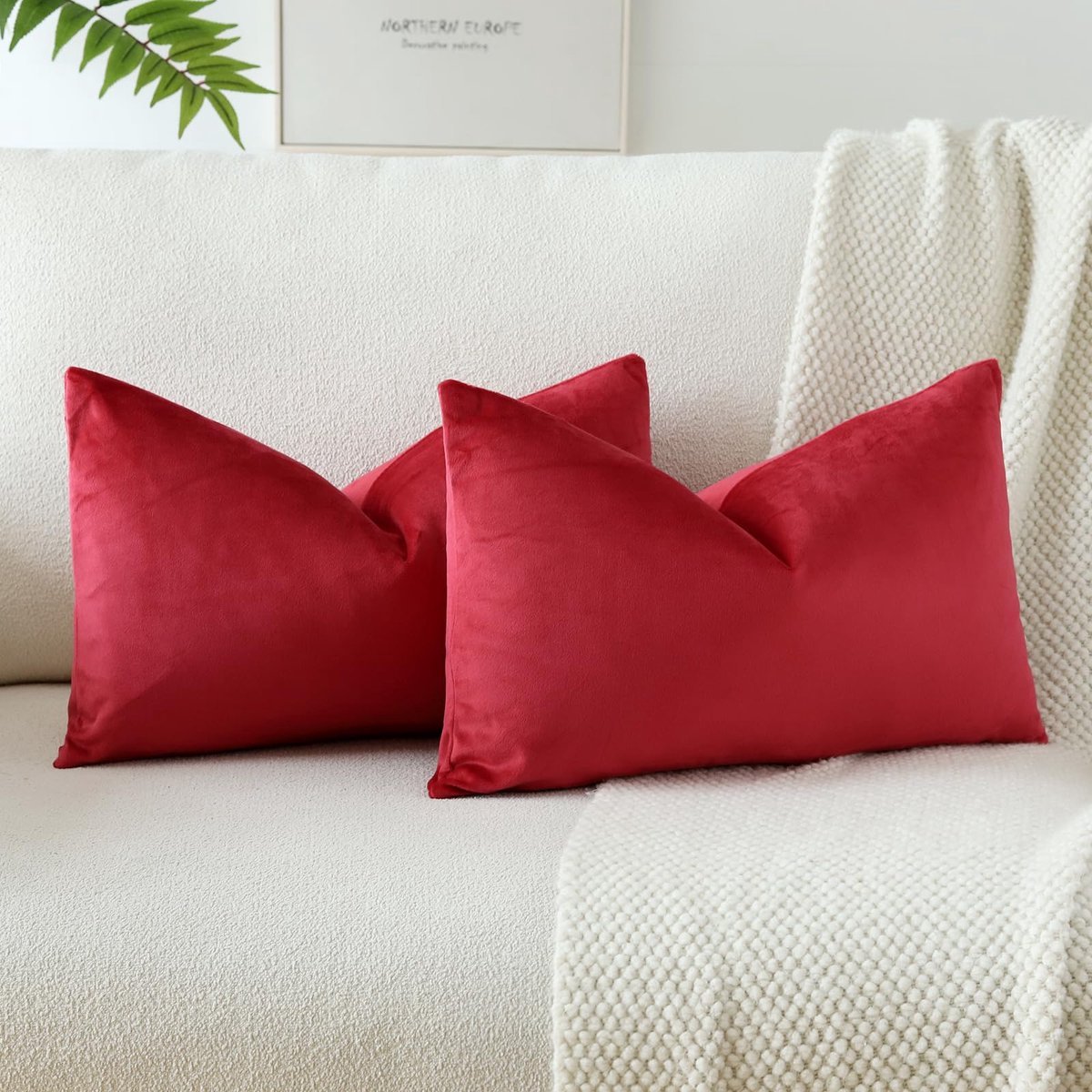 Set van 2 Samt Kussenhoezen 30x50 cm in Rood voor Sofa en Slaapkamer