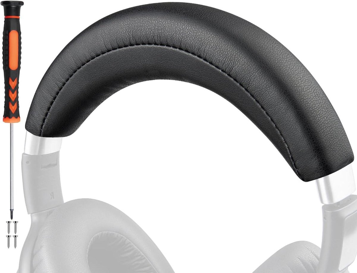 Vervangende Hoofdband - Hoofdbandkussen Set - Hoofdtelefoon Reparatie - Gebogen Stiktechniek - 23.5 x 7.5 cm - Zwart