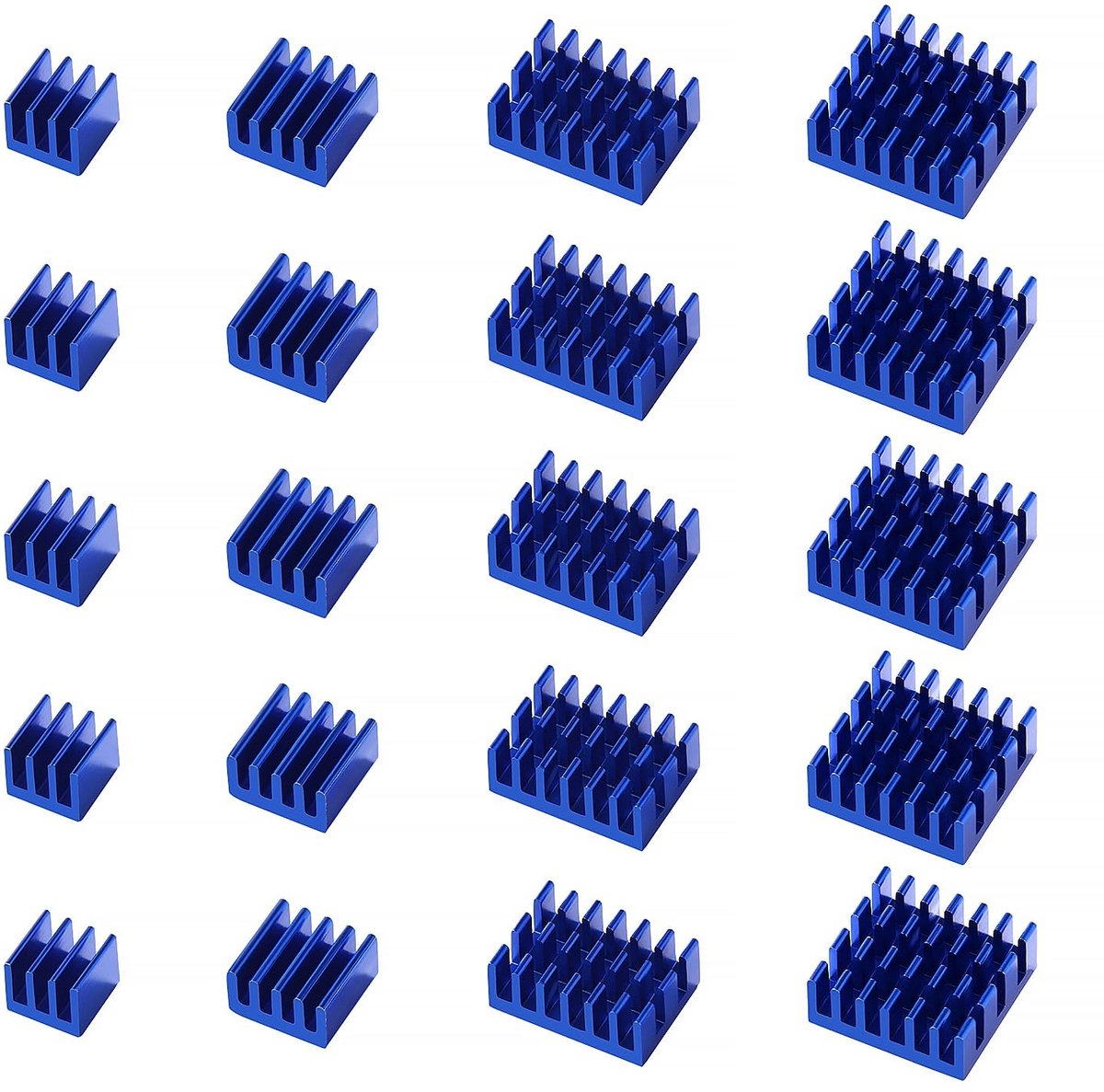 20Pcs Aluminium Heat Sink Kit voor Elektronische Componenten, Koeling Fin Radiator met Thermische Hechtband, Blauw