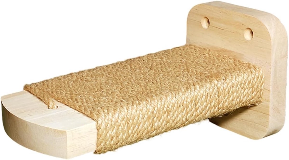 Kattentrap Muur - Geel - 22 x 10 x 10 cm - Massief Rubberhout met Jutetouw - Voor Katten