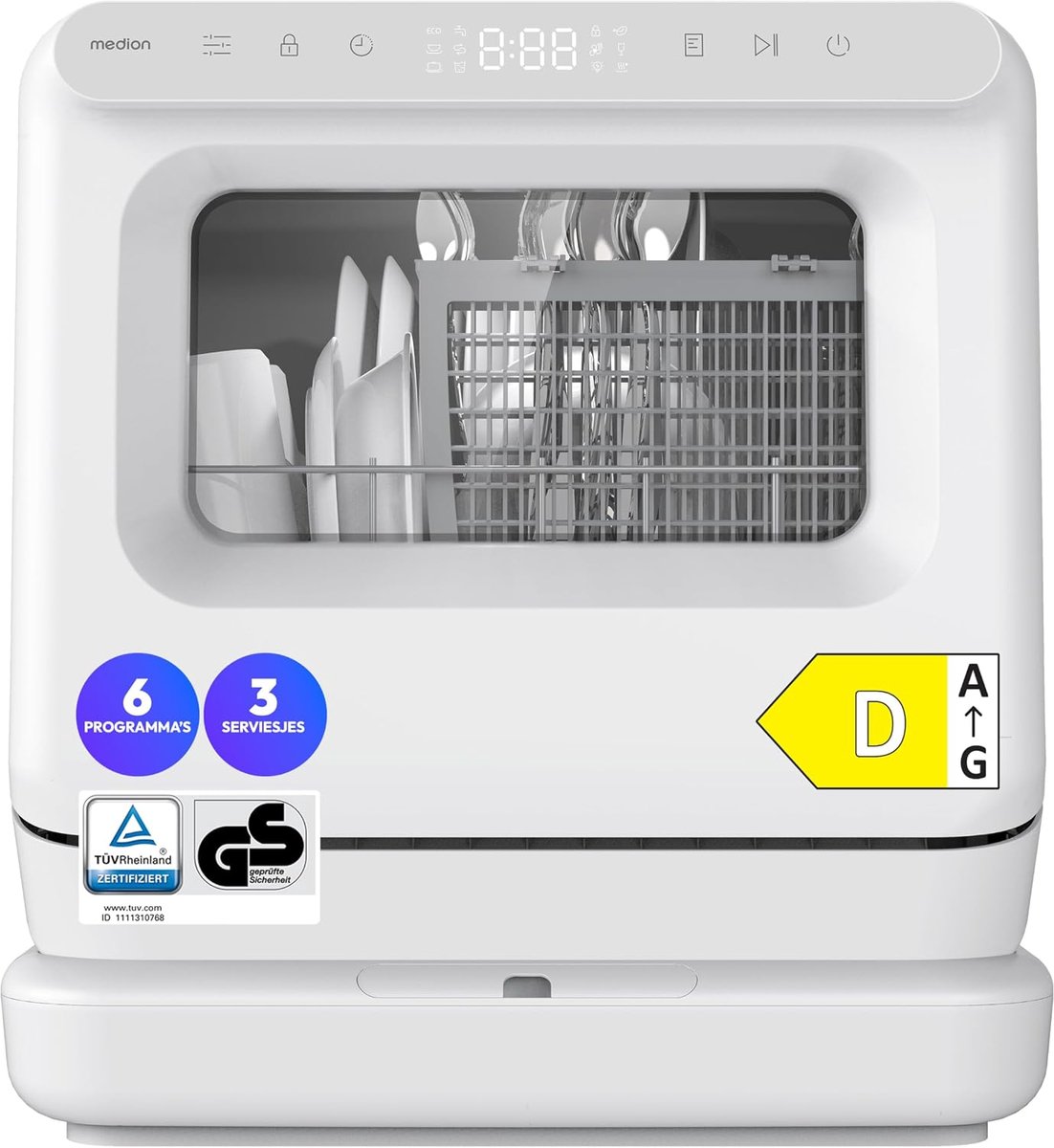 Mini Vaatwasser voor 3 Couverts – Zonder Vaste Wateraansluiting – 6 Programma’s – Ventilatiedroging – Wit