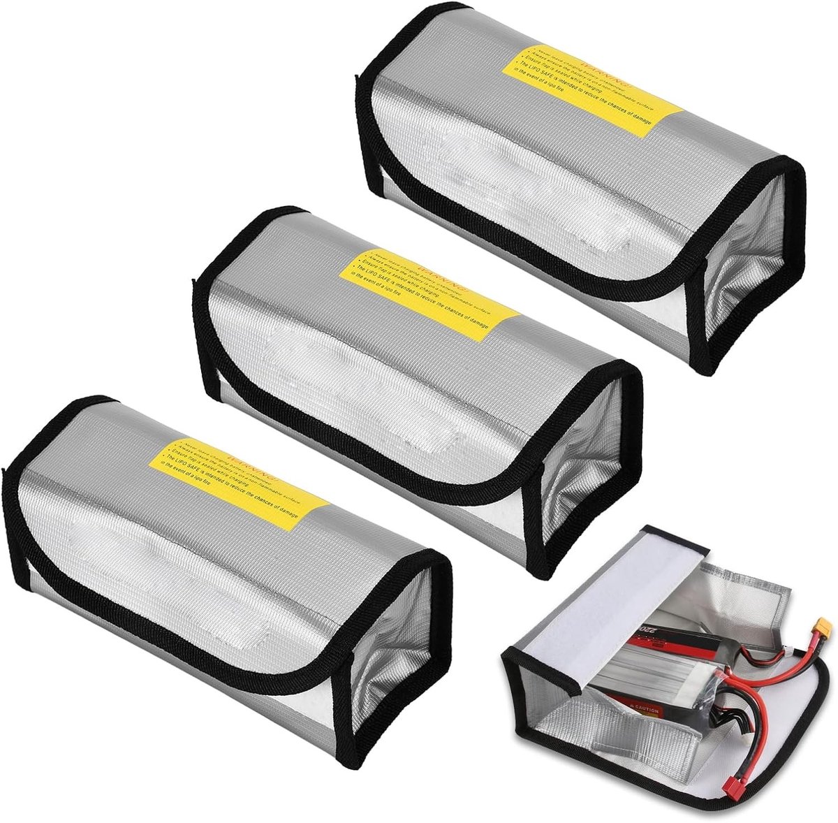 Brandwerende zak - Zwart - 19,5 x 8 x 7 cm - Glasvezel met Vlamvertragende Coating - Veilige Batterijopbergtas voor LiPo-accu's