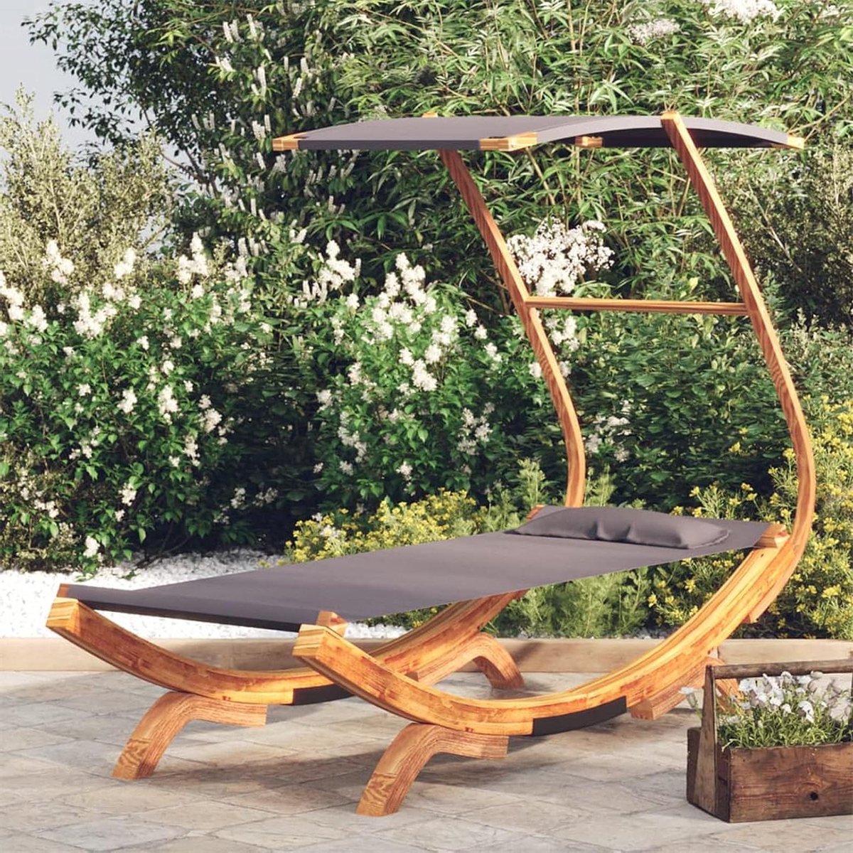 Hangmat loungebed - Zonnebed tuin - Ontspannen buiten - Met zonnedak - 100 x 190 cm - Antraciet