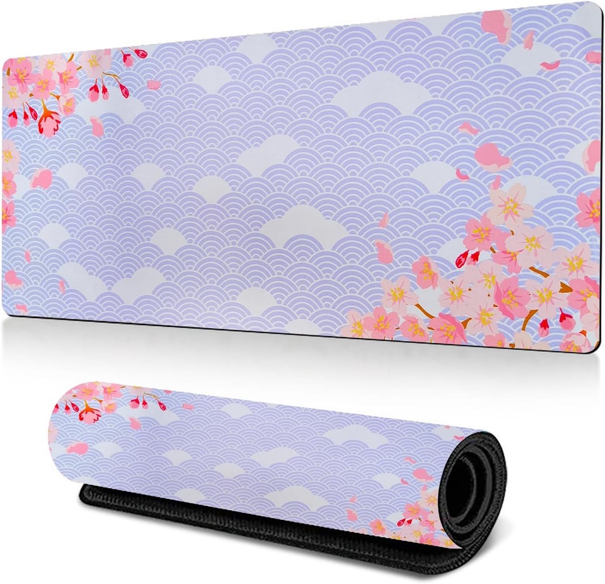 Kersenbloesem Bureau Onderlegger voor Muismat en Toetsenbord - Antislip Gaming Bureau Bescherming en Desk Cover (Lichtpaars, 80 x 30 cm)