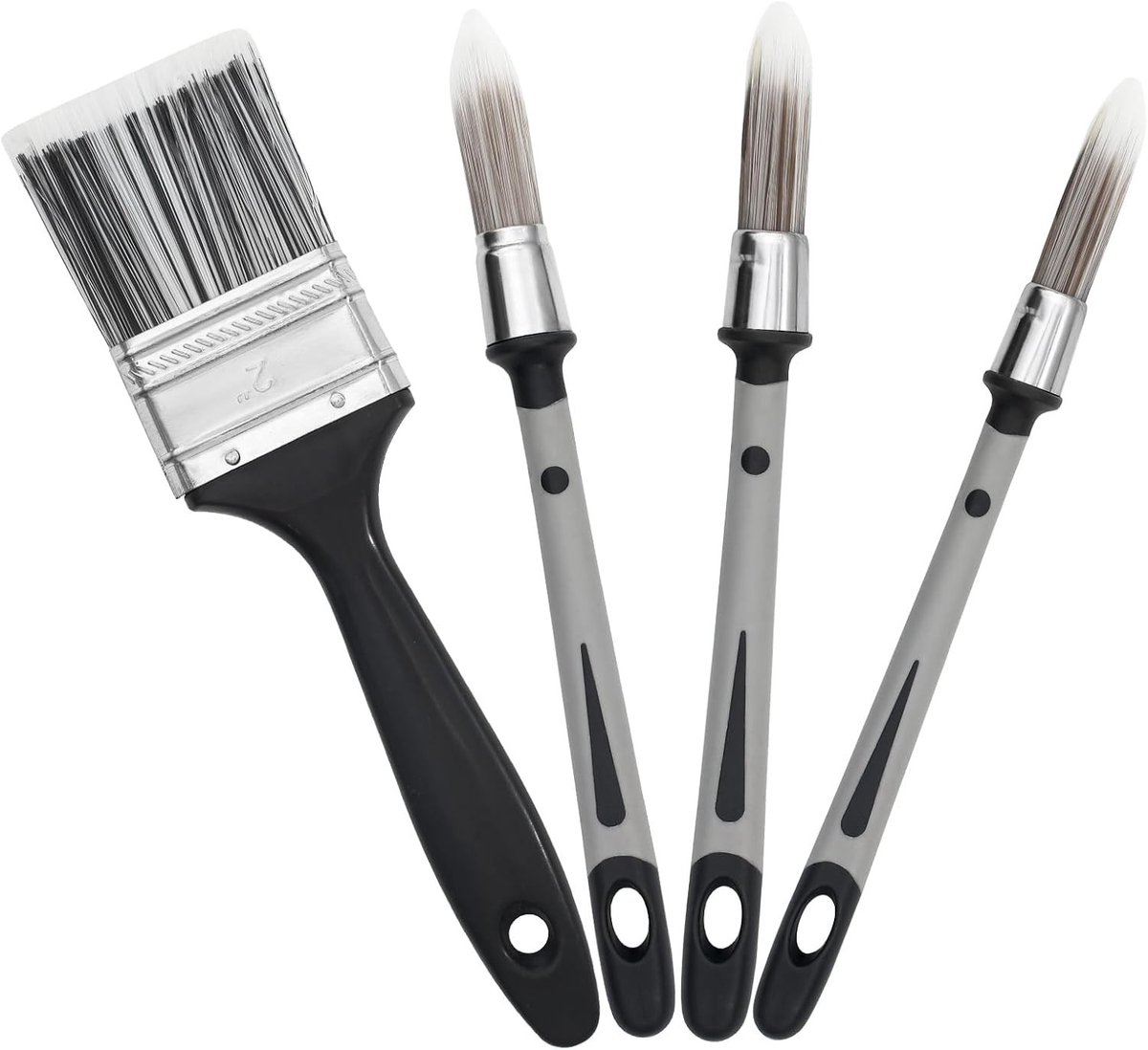 Set van 4 Professionele Verfkwasten 0.45/0.6/0.75/2 Inch - Hoogwaardige Kwasten voor Muren, Houten Raamkozijnen en Deuren, Perfect voor Schilderprojecten