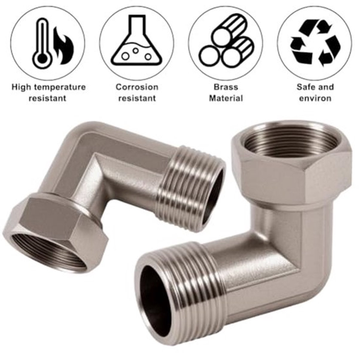 2 stuks 3/4 inch roestvrij staal, beweegbare schroefverbinding, 304 roestvrij staal hoek 90°, 3/4" AG X 3/4" IG schroefverbinding, DN20 90 graden hoek schroefverbinding voor waterinstallaties en