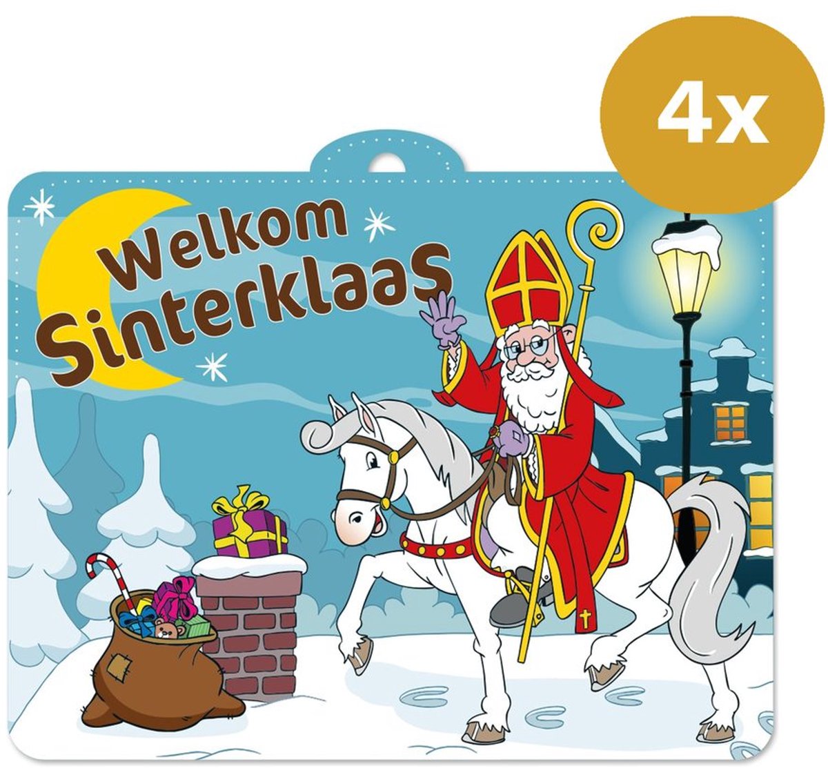 4x Sinterklaas Feestschild 30 x 40cm - Welkom Sinterklaas Deurbord - Gevel & Raam Decoratie