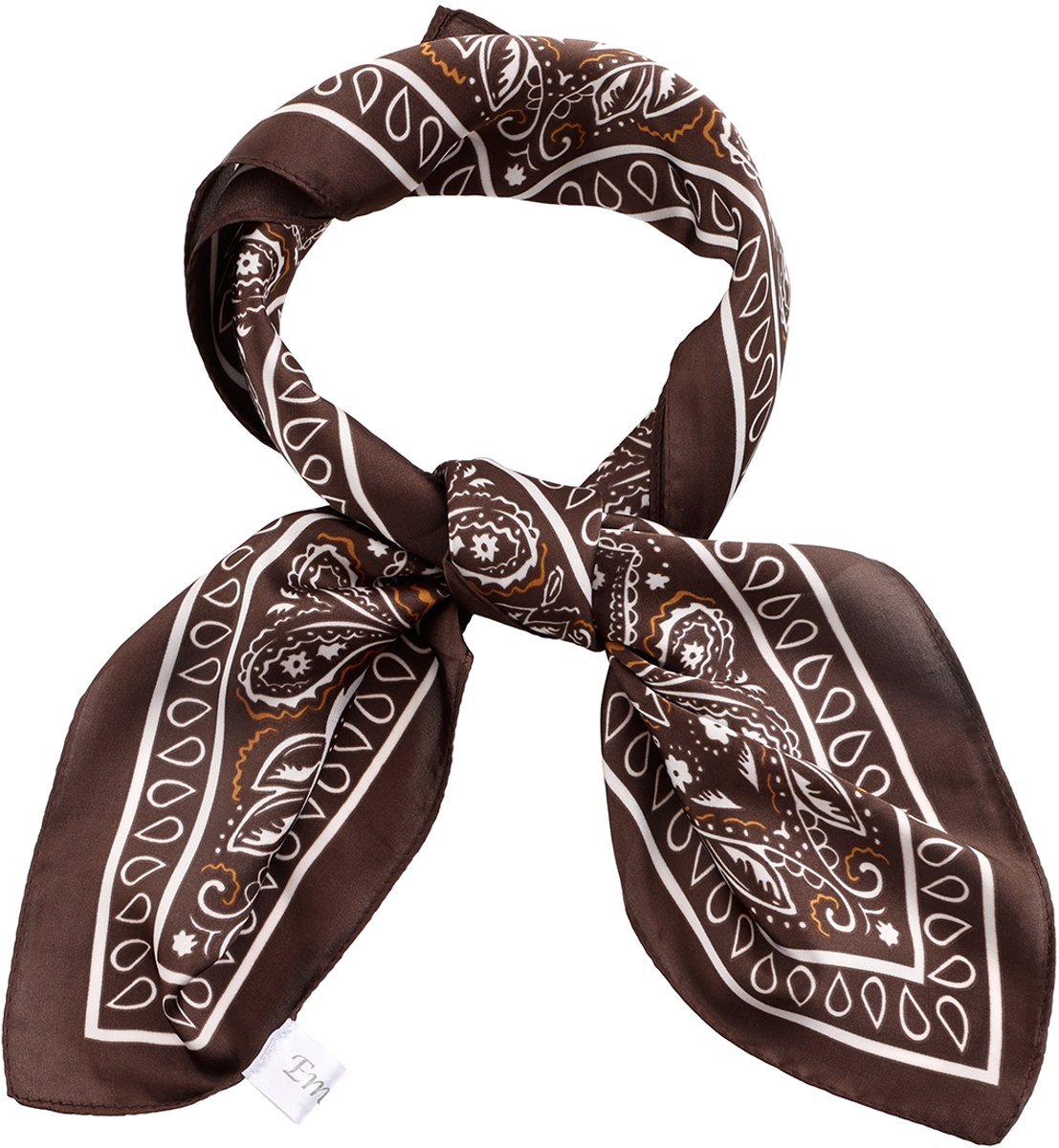 Emilie collection - sjaal - bruin - satijn - vierkant 70x70cm - paisleyprint
