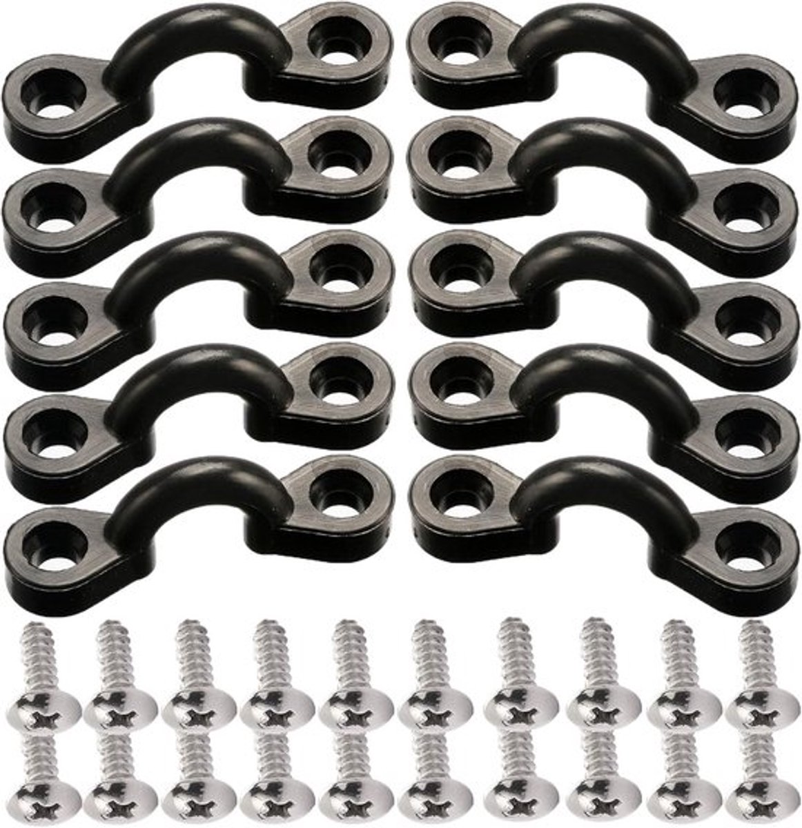 Kajak Pad Eye-set – 10 stuks nylon bungee-dekogen (bevestigingsogen) met 20 schroeven voor boot- en kajakdek-rigging