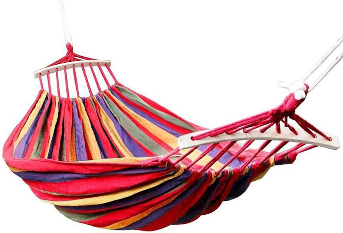 Hangmat Katoen - Dubbele Hangmat - Ontspannen Buiten - Handgeweven Visstaartknoop - 190 x 150 cm - Naturel