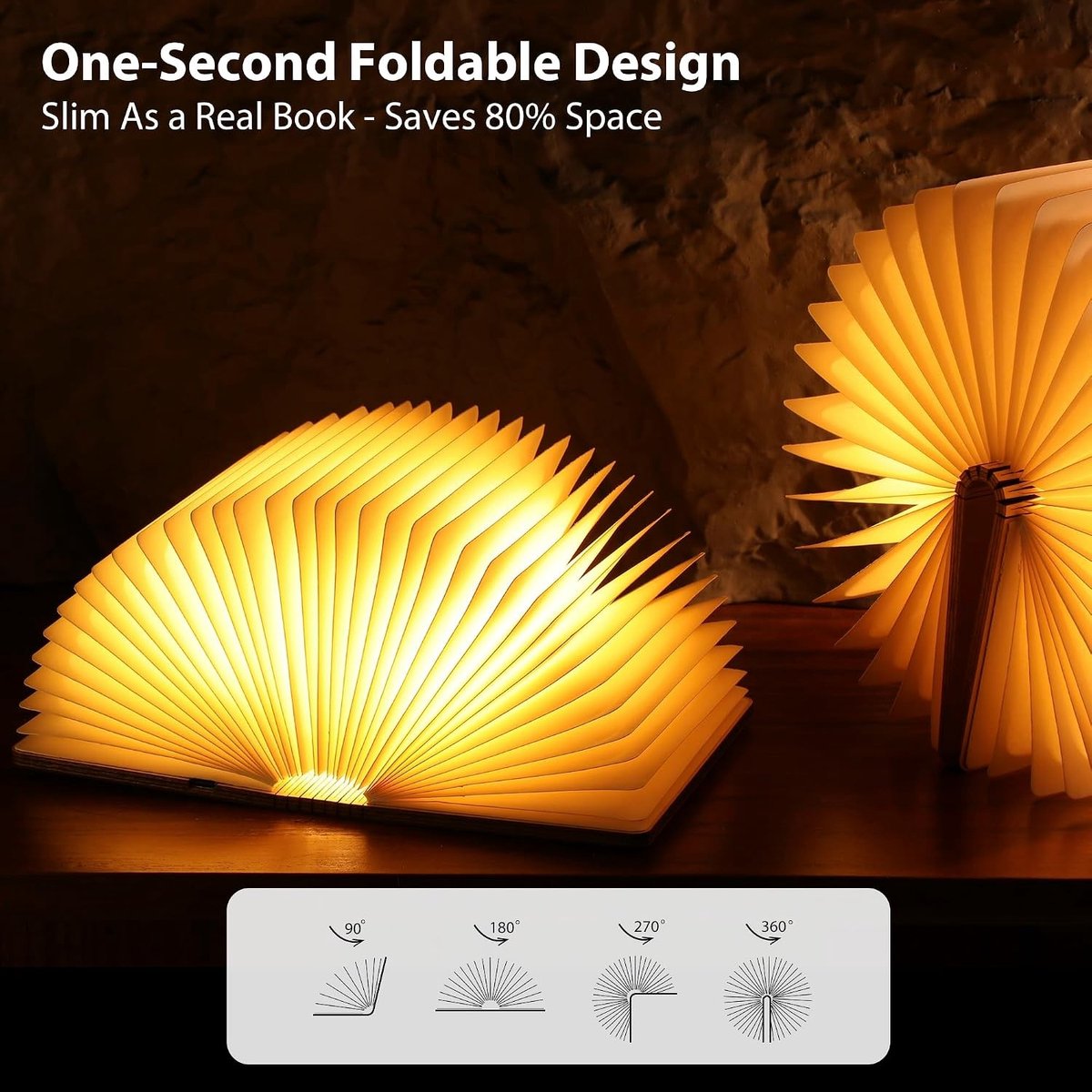 Leeslampje voor boek - Walnoot - Oplaadbaar magnetisch opvouwbaar LED-licht - Draagbaar en met afstandsbediening — cadeau in Gadgets - foto 7