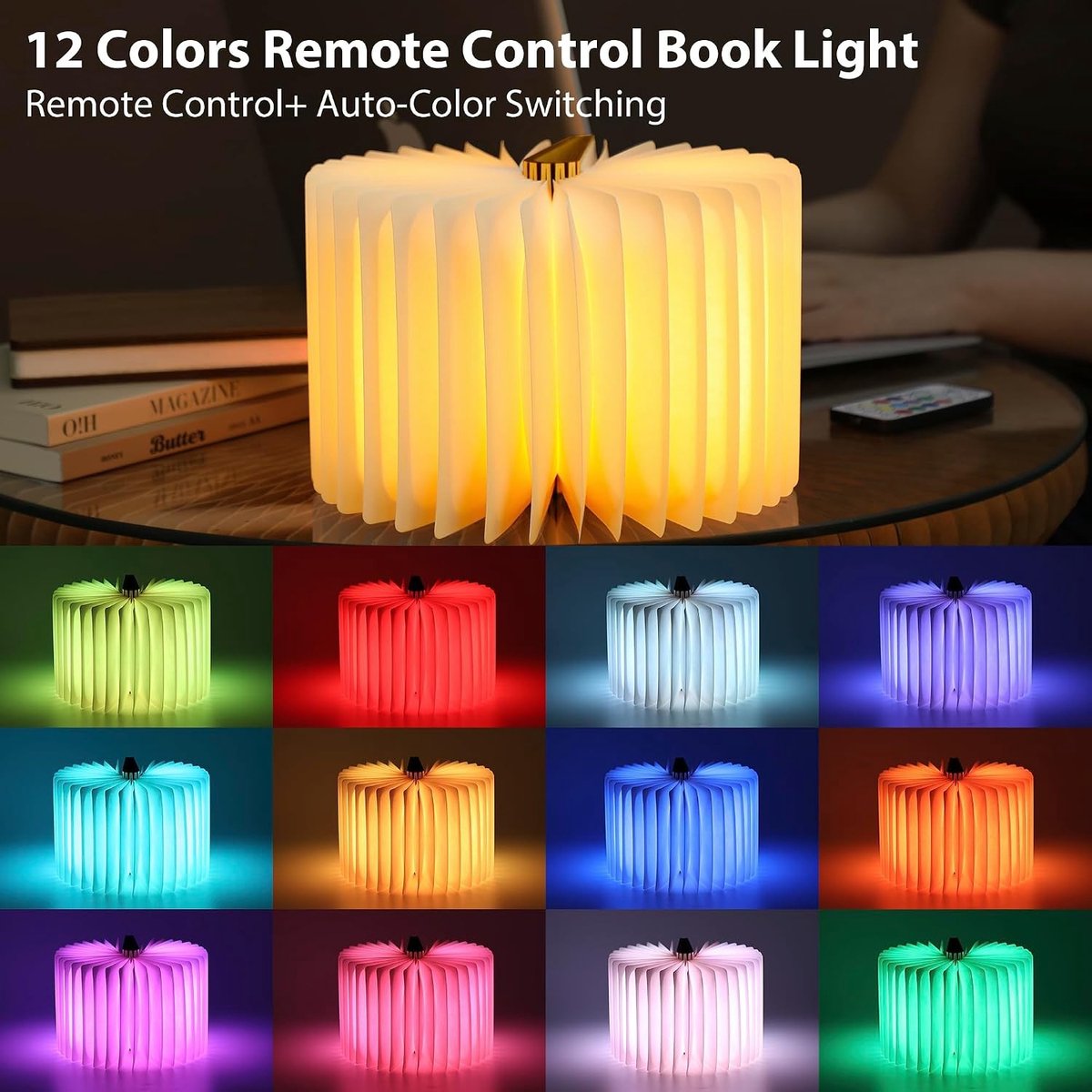 Leeslampje voor boek - Walnoot - Oplaadbaar magnetisch opvouwbaar LED-licht - Draagbaar en met afstandsbediening — cadeau in Gadgets - foto 2