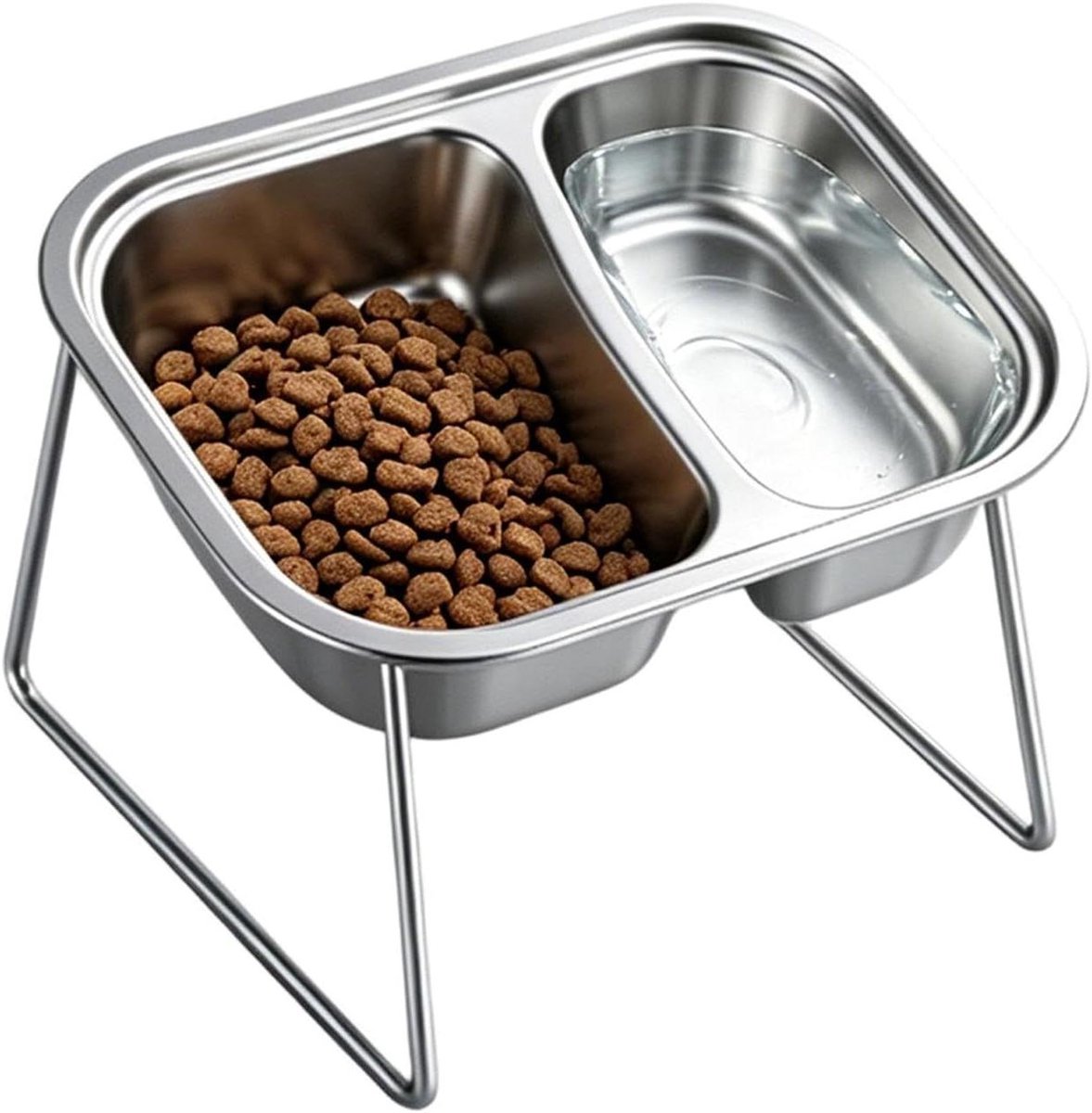 Verhoogde Kattenbakken - Voer en waterbak - Comfortabel voeren - Verlicht nekspanning - 21.5x15.5x10.5 cm - Zilver