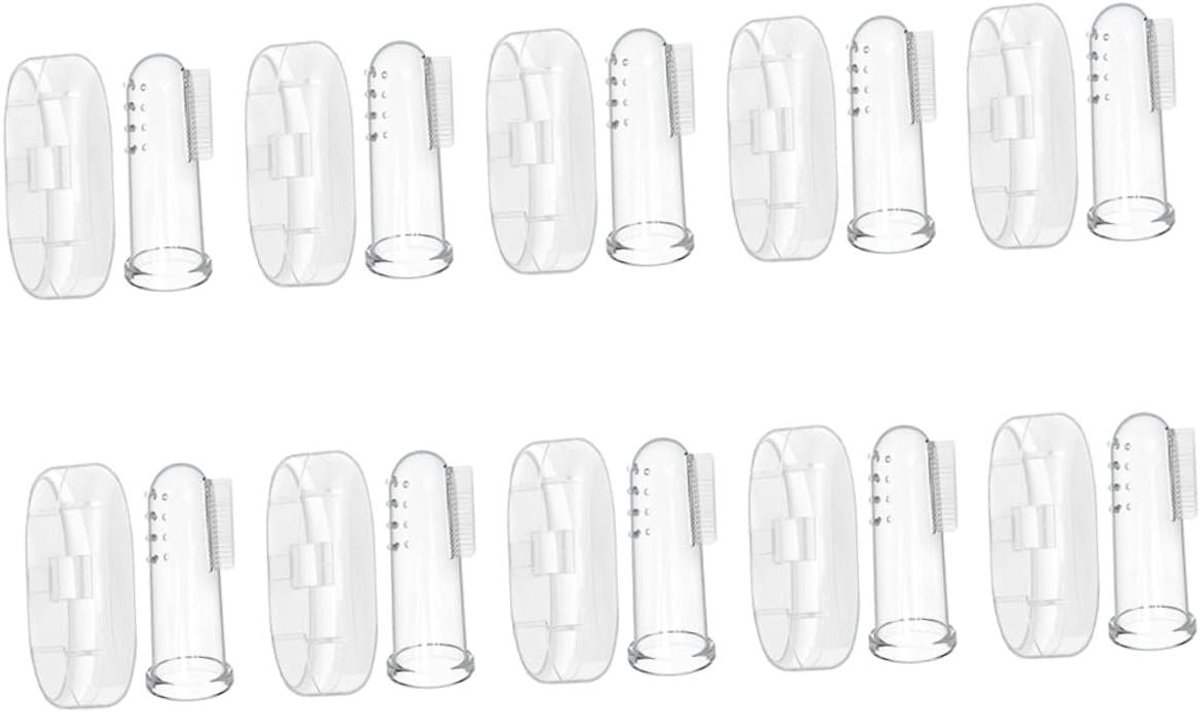 Vinger Tandenborstel Sets - Baby Mondverzorging Borstel - Baby Mond Reinigen - Voedselkwaliteit Siliconen - 10 Sets - Transparant