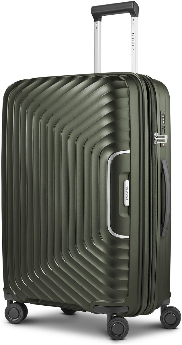 Redolz Essentials 01 4 wielen Trolley M 66 cm met uitbreidingsplooi - Harde bagage - TSA slot - olive metallic