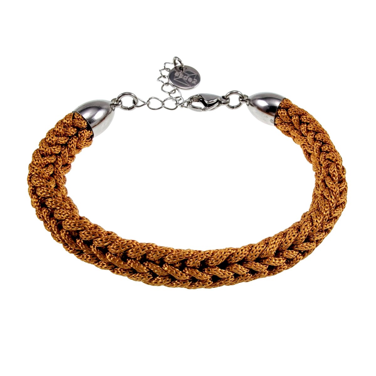 Handgemaakte Crochet Armband voor Dames Zilverkleurig RVS en Ambergeel – Verstelbaar 15 tot 19 cm