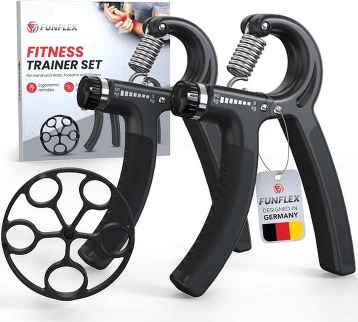 SnelShoppen - Hand Finger Trainer Set - Verstelbare Grip Versterker - Forearm Trainer - 3-delig - Grip Ring - Ergonomisch Ontwerp - Fitness Handtraini