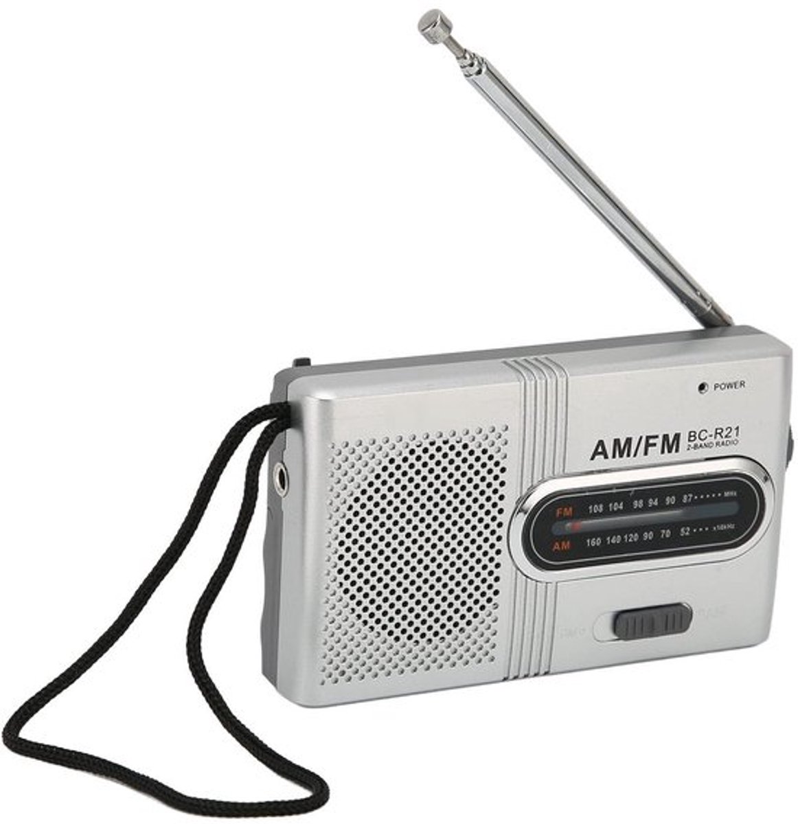 Transistorradio met 5W Luidspreker - Draagbare AM/FM Radio - Oortelefoonaansluiting - Noodpakket - Zilvergrijs - 2AA Batterij