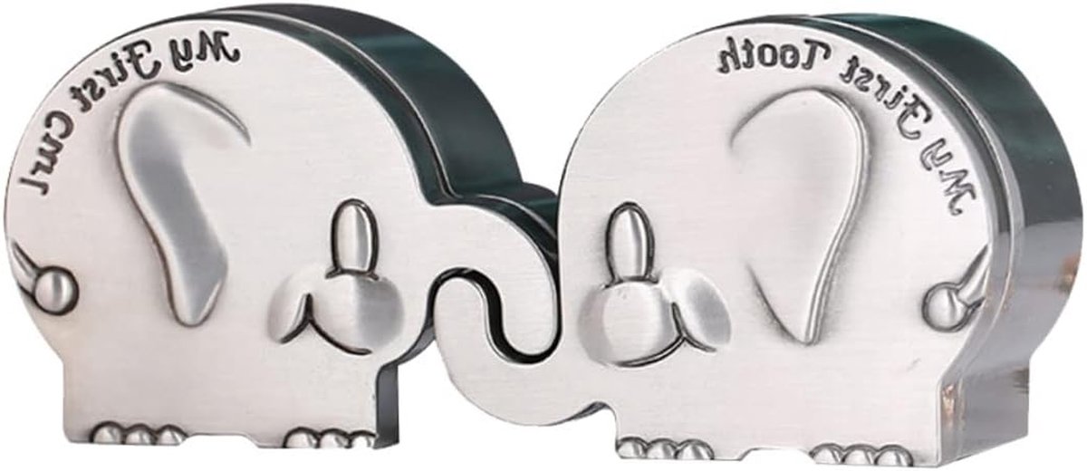 Olifant Bewaarbox - Tanden & Krul Doos - Baby Herinneringen - Zinklegering - 6 x 4.4 x 3 cm - Zilver