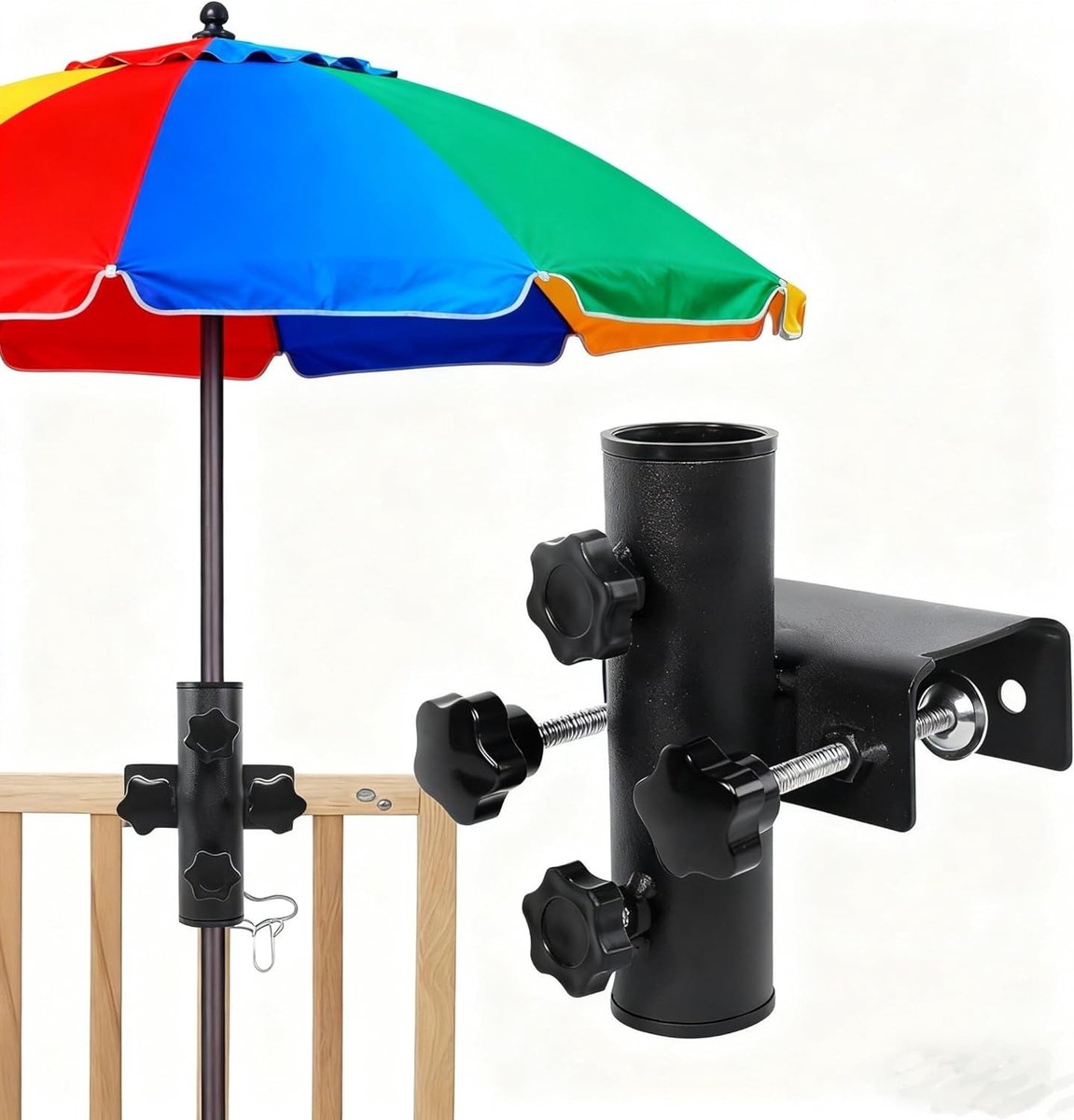 Parasolhouder voor balkon - Zwart - Verstelbaar 20-63 mm - Metalen Klembare Houder - Voor Balkons en Terrassen
