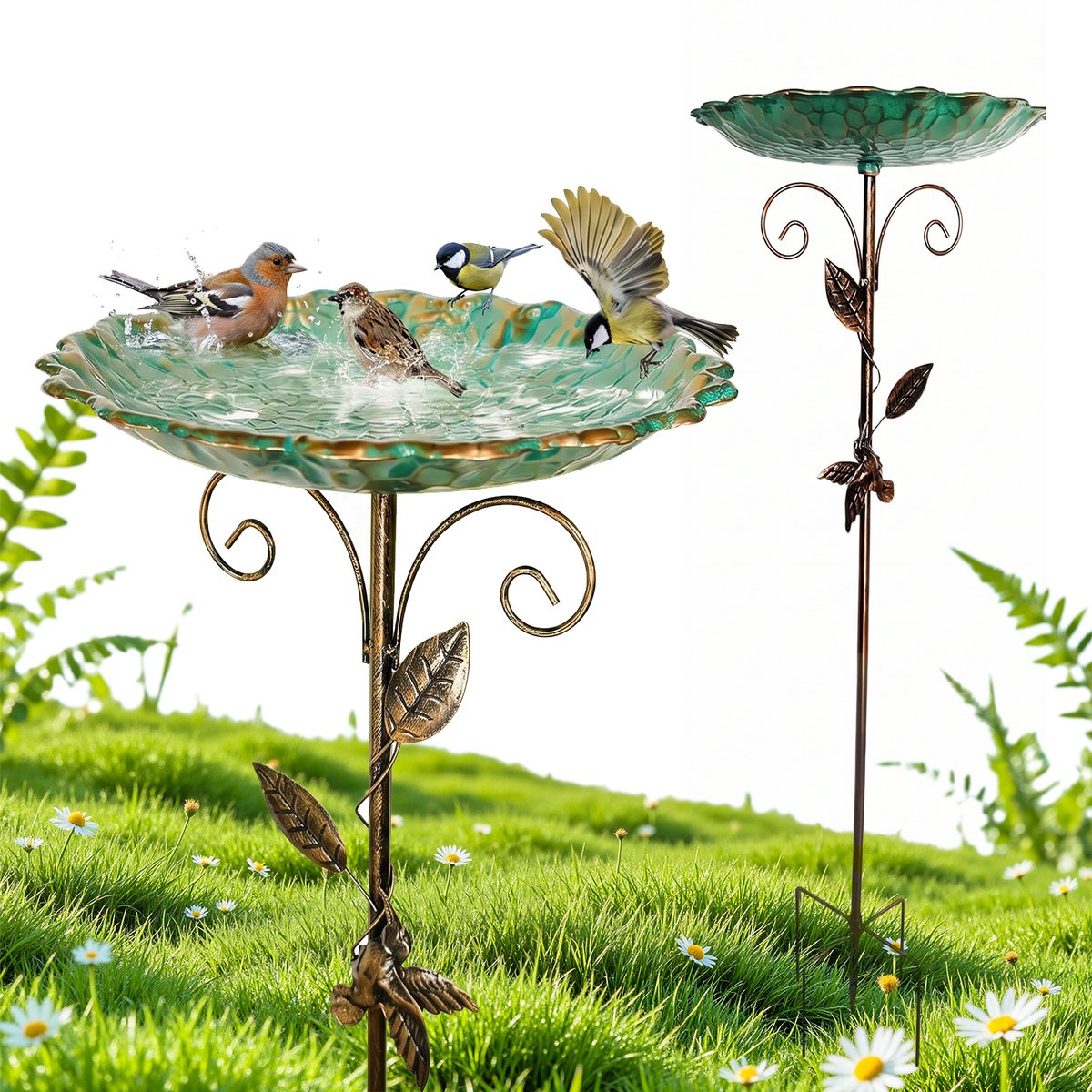Vogeldrinkschaal voor Tuinvogels - Vogelbadjes - Vogelbad op Voet - Vogelvoeder - 77 cm - Ijzer - Weerbestendig - Tuindecoratie - Vogelbad - Voor Tuin Gazon en Terras
