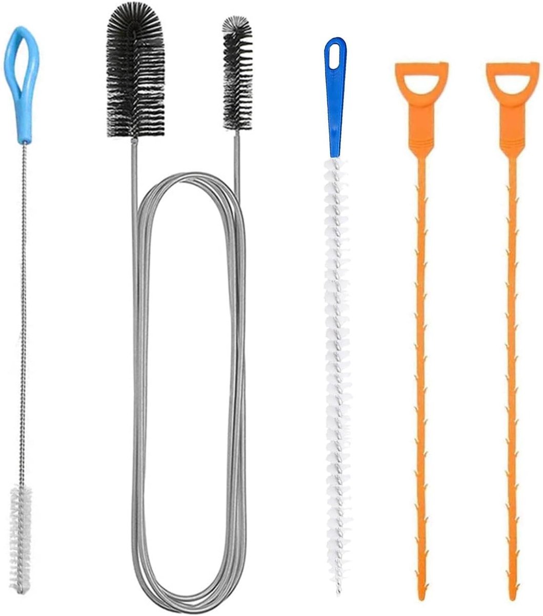 Ontstoppingsveer - Roestvrij Staal en Nylon - Set van 5 Stuks - Multifunctioneel Ontstopgereedschap - Voor Badkamer en Keuken