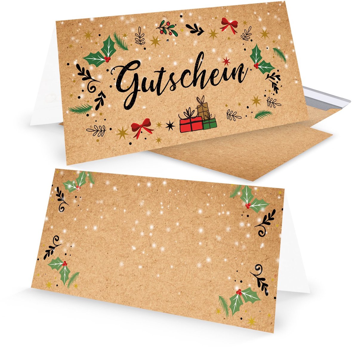 Set van 3 kerstgeschenkgutscheinen met envelop in DIN-lang formaat
