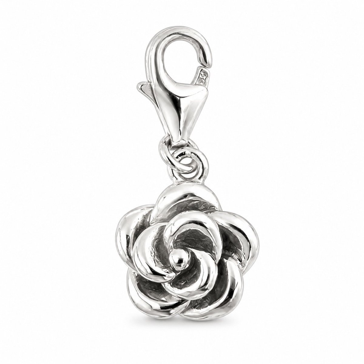 925 Sterling Zilveren Bedel Roos met Karabijnsluiting – Glanzende Bloem Bedel voor Armband of Ketting