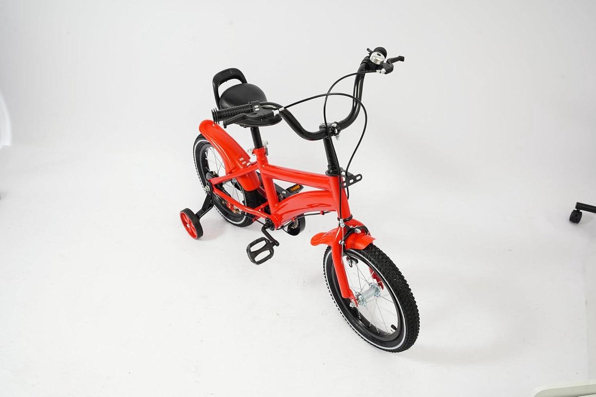 Kinderfiets Loopfiets Fietsje Leren Fietsen Inclusief Steunwielen 14 inch Rood Zwart