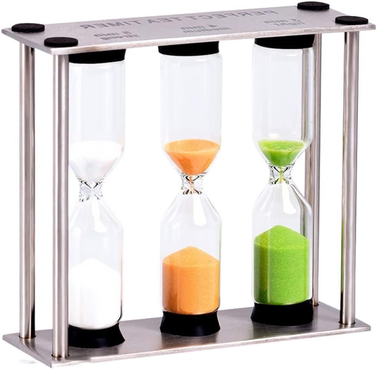 Zandloper Timer - Zandklok Metaal - Tijdbeheer - 3-in-1 Ontwerp - 9x3x8 cm - Zilver