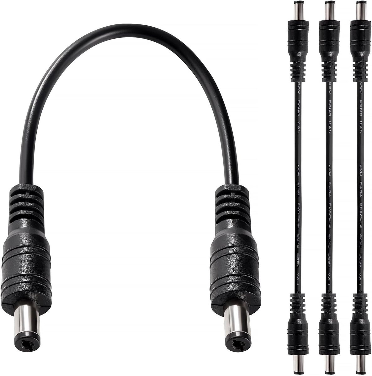 DC Voedingskabel - Zwart - 20 cm - Mannelijk naar Mannelijk - Voor CCTV-Camera en LED-Strip
