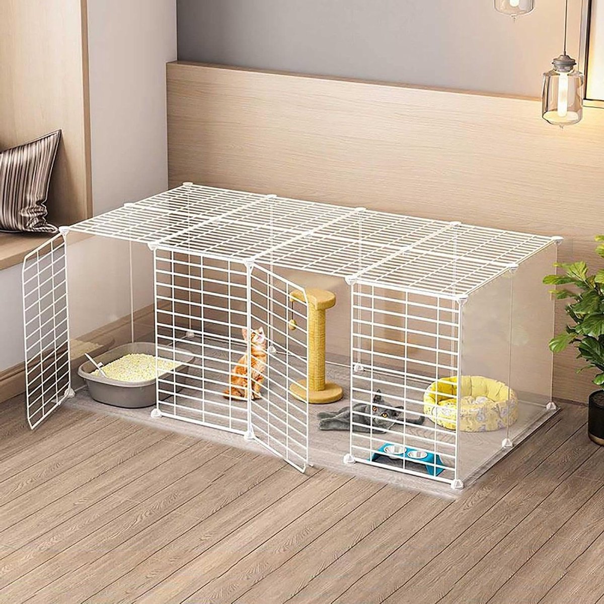 Kattenkooi - Kattenren Speelverblijf - Huisdieren Vermaken - Afneembare Metalen Kooi - Extra Groot - Wit