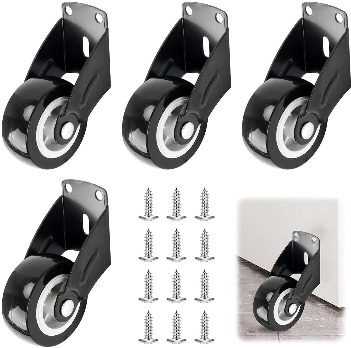 4 Stuks Zware Deurrollen, Verstelbare Antislip Ondersteuningswielen voor Tuindeuren, Inclusief 12 Schroeven en Zijmontage voor Zware Deuren