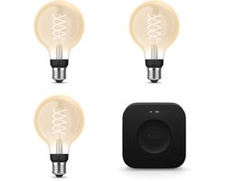 Philips Hue Starterspakket - E27 - met 3 Filament Globelampen Klein (G93) - Warmwit Licht - Incl. 1…