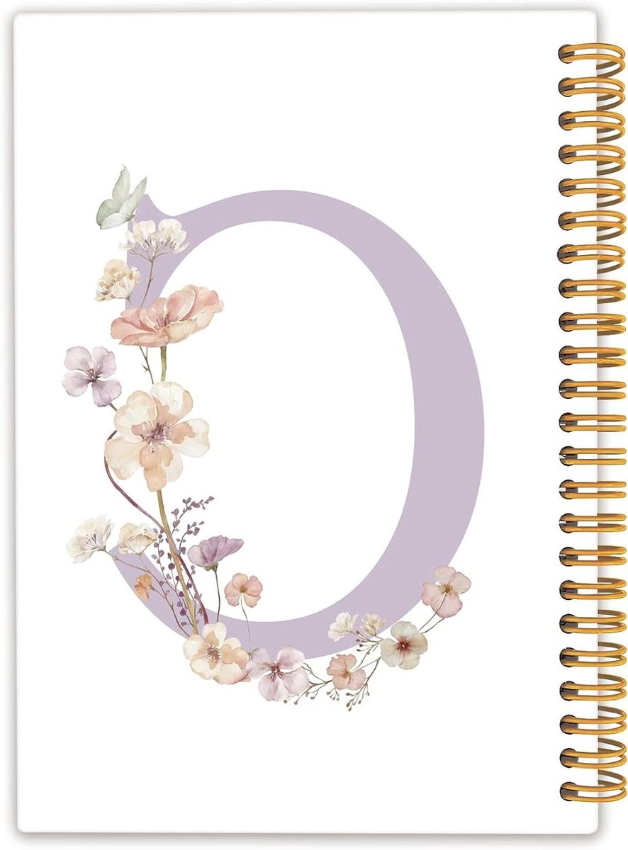 Notitieboek C - Schrijfblok Monogram - Gedachten Vastleggen - Spiraalbinding Goud - 5.5 x 8.7 Inch - Bloemen