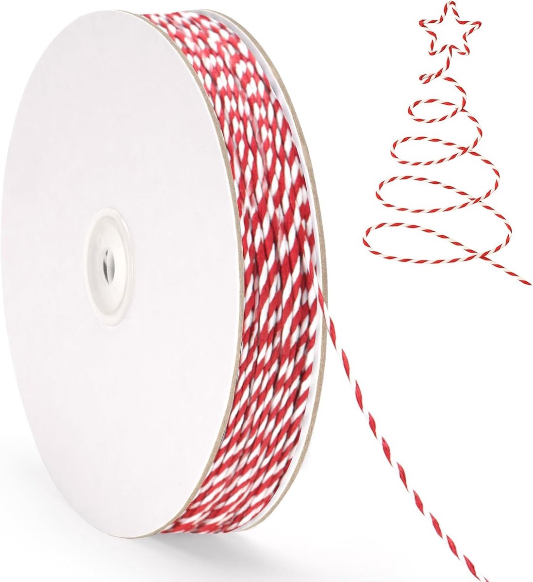 100m Rood en Wit Raphia Papierkoord van 2mm voor Cadeauverpakking, Kerstdecoratie en Feestversiering, Creatief Hobbygebruik