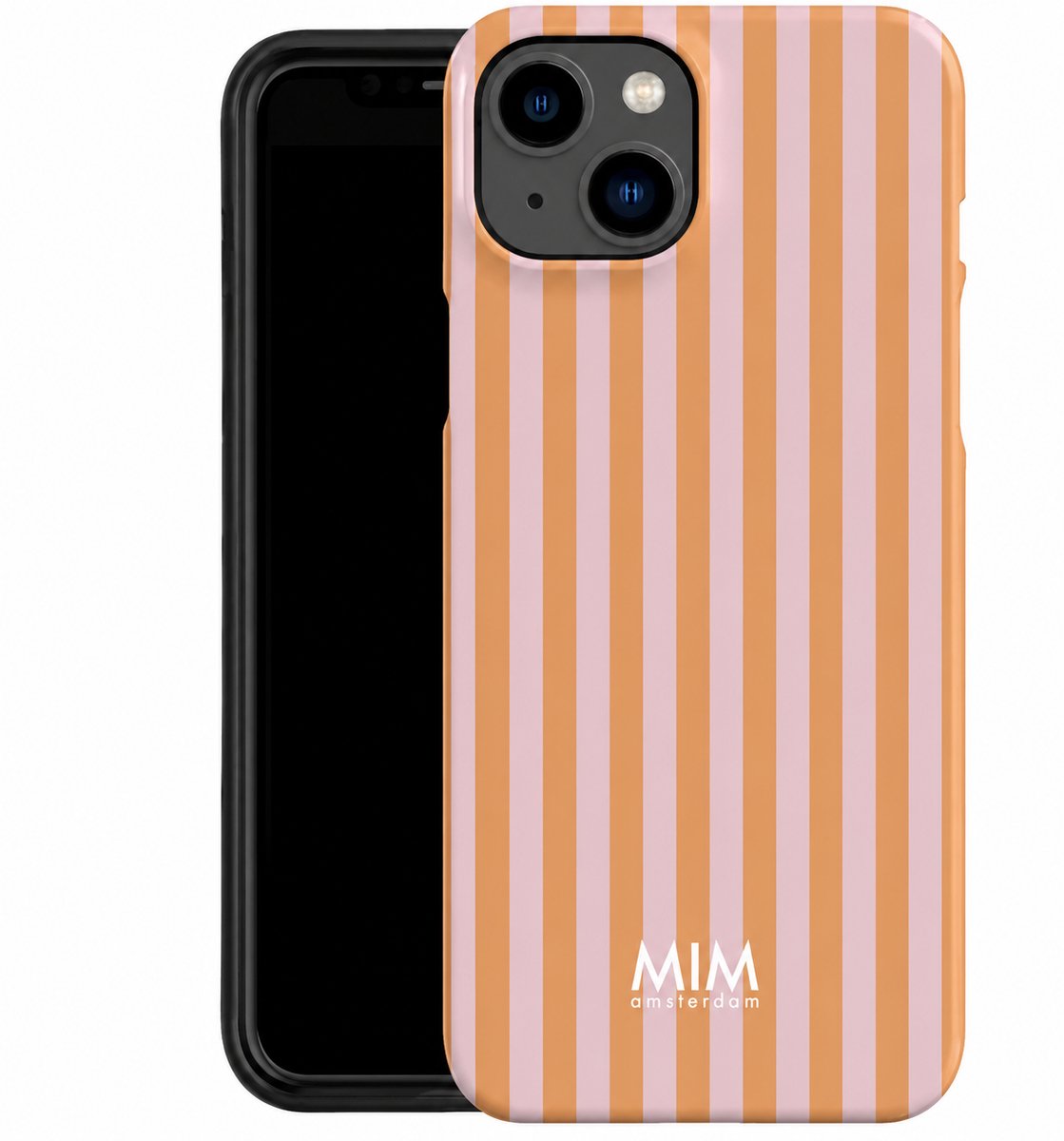 MIM Amsterdam - Crown Me - iPhone 11 - Telefoonhoesje - Shockproof Case - Oranje Roze Gestreept Hoesje - Beschermhoes - Trendy Phone Case