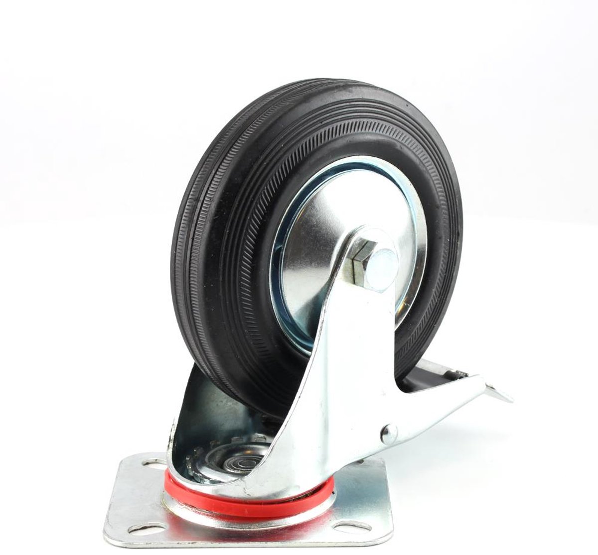 Zwenkwiel met Rem 125 mm – Metalen Velg – Rubber Wiel – WHEEL TECH EUROPE