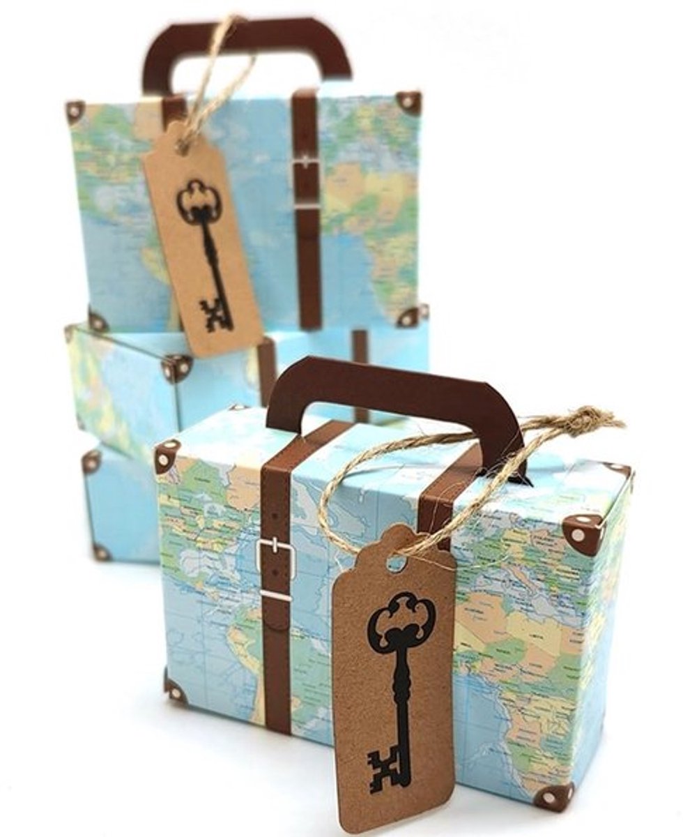 Cadeaubox 50 Stuks - Mini Koffers - Jute Touw - Kraft Papier Labels - Vintage DIY - 8 x 3 x 5 cm - Giftbox