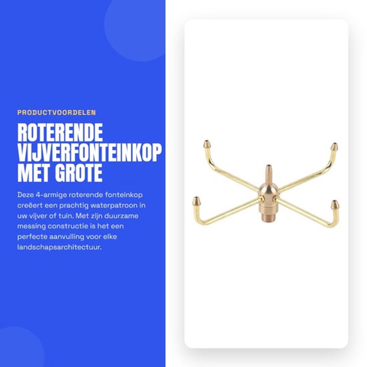 Vijverfonteinkop 4-arm Roterend - Grote Messing Jetsproeiers - Tuinvijver Decoratie - Rotstuindecoratie - Watercirculatie Verbetering - Dynamisch Werveleffect - Fonteinsproeier