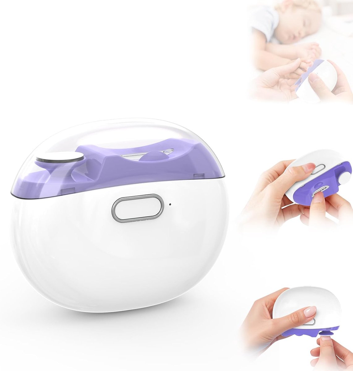 KZQ Elektrische automatische 2-in-1 nagelknipper en vijl met ledverlichting en 2 snelheden, voor handen, voeten, baby's, volwassenen en senioren, paars