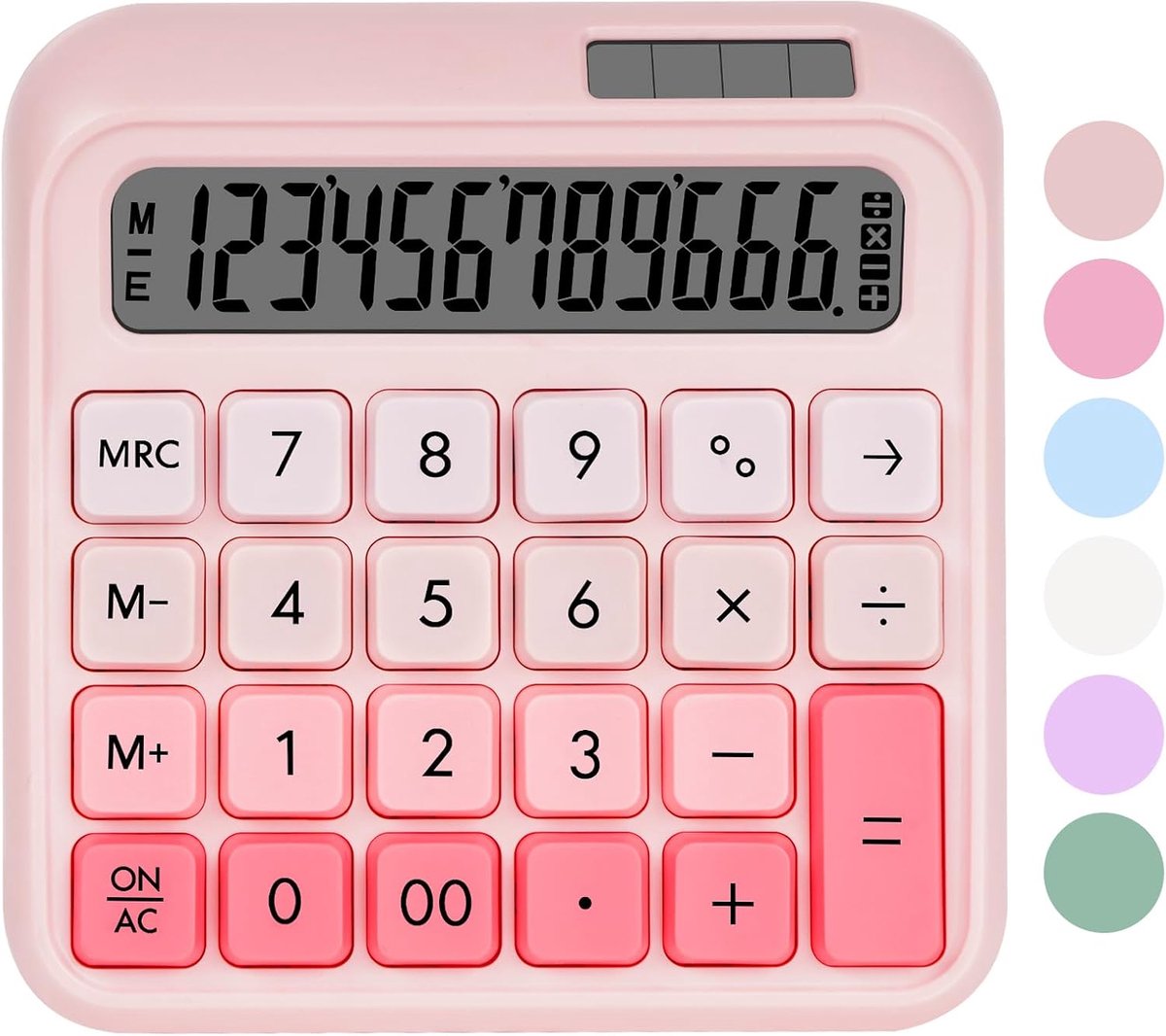 LISM-Bureaurekenmachine, 12 cijfers, groot LCD-scherm, zakformaat rekenmachine met grote knoppen, dubbele stroomvoorziening (zonne-energie en batterij), geschikt voor kantoren, scholen, thuis, kinderen, studenten, accountants, enz. — Roze