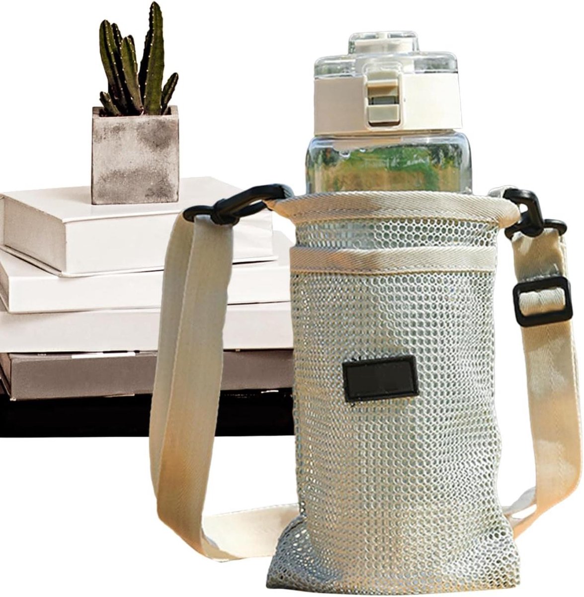Waterfles Draagtas - Schoudertas Fleshouder - Outdoor Activiteiten - Verstelbare Schouderband - 18 x 12 x 1 cm - Grijs