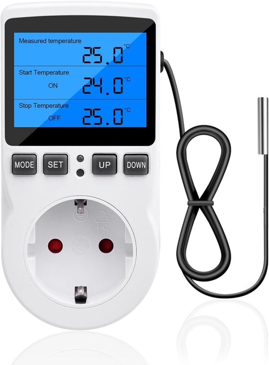 SnelShoppen - Socket voor Temperatuurregeling 230V Digitale Thermostaat Socket met Sensor, Tijdschakelaar voor Groentetuin, Aquarium, Koelkast, Verwar