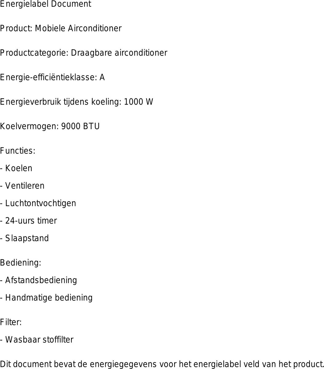 KungFu buy Mobiele airconditioner 9000 BTU 3-in-1 koeling ventilator ontvochtiger met afstandsbediening en timer Energieklasse A thumbnail 2