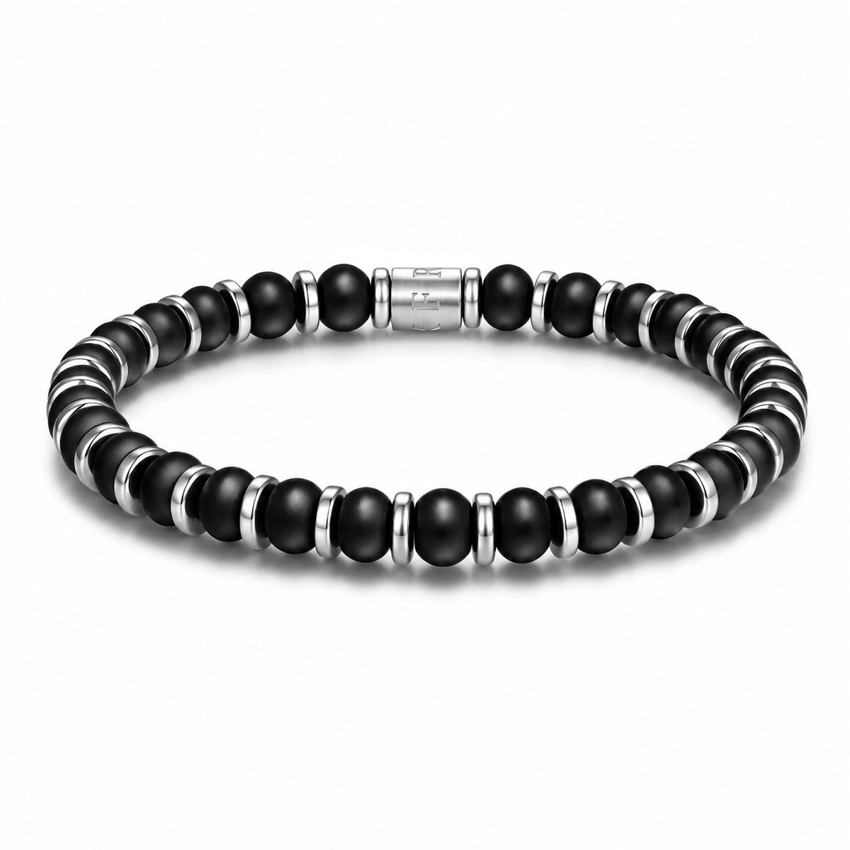 Frank 1967 7FB-0867 – Heren Armband – Natuurstenen Armband – Zwarte Agaat en Hematiet – 20 cm – Cadeau voor Mannen