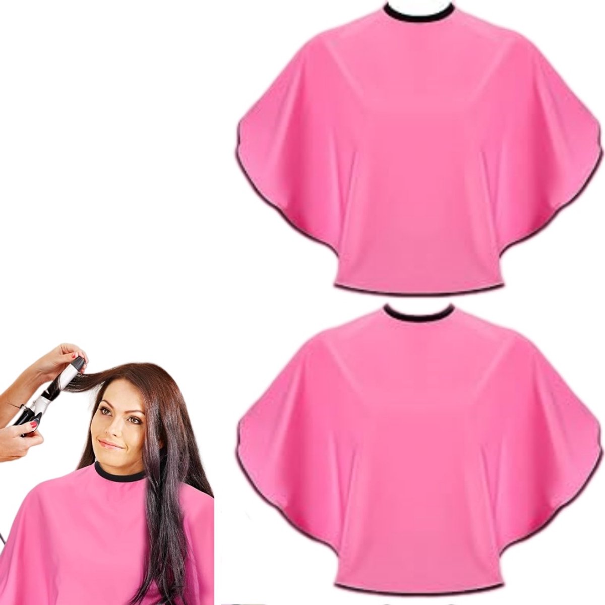 2 stuks - Korte make-upcape - Korte haarverfcape - Kapperscape - Haarverfcape - Mini make-up slabbetje - Roze - 80×70 cm - Geschikt voor schoonheidssalons, kapsalons en thuisgebruik