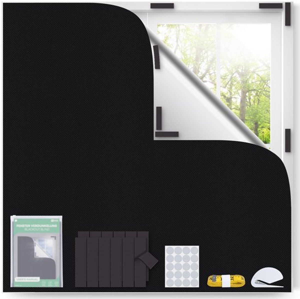 Verduisteringsgordijn 100% Draagbaar - Rolgordijn zonder Boren - Verduisteringsdoek 200x145 cm - Tijdelijk voor Slaapkamer/Kinderkamer - Hoge Kwaliteit Oxford Stof